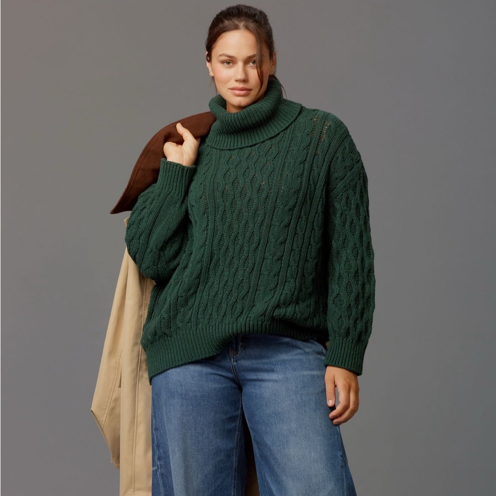 NWT Anthropologie Pilcro Green Cable Knit Turtleneck Sweater